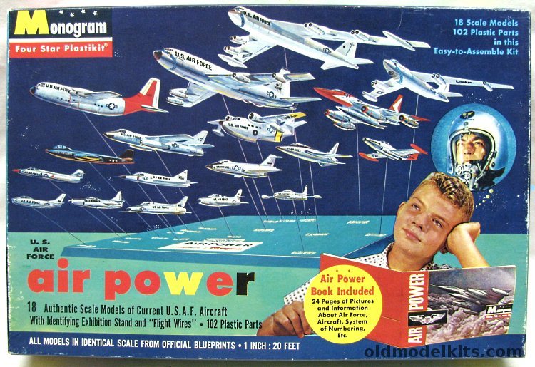 Monogram 1/240 Air Power US Air Force - 18 Aircraft Set  T-33- F-101- F-104- B-57- F-105- SA-16- KC-135- B-47- B-52E- F-84F- F-100- F-89H- F-102- F-86F- B-58- B-66- F-94 and C-130A, PA56-398 plastic model kit